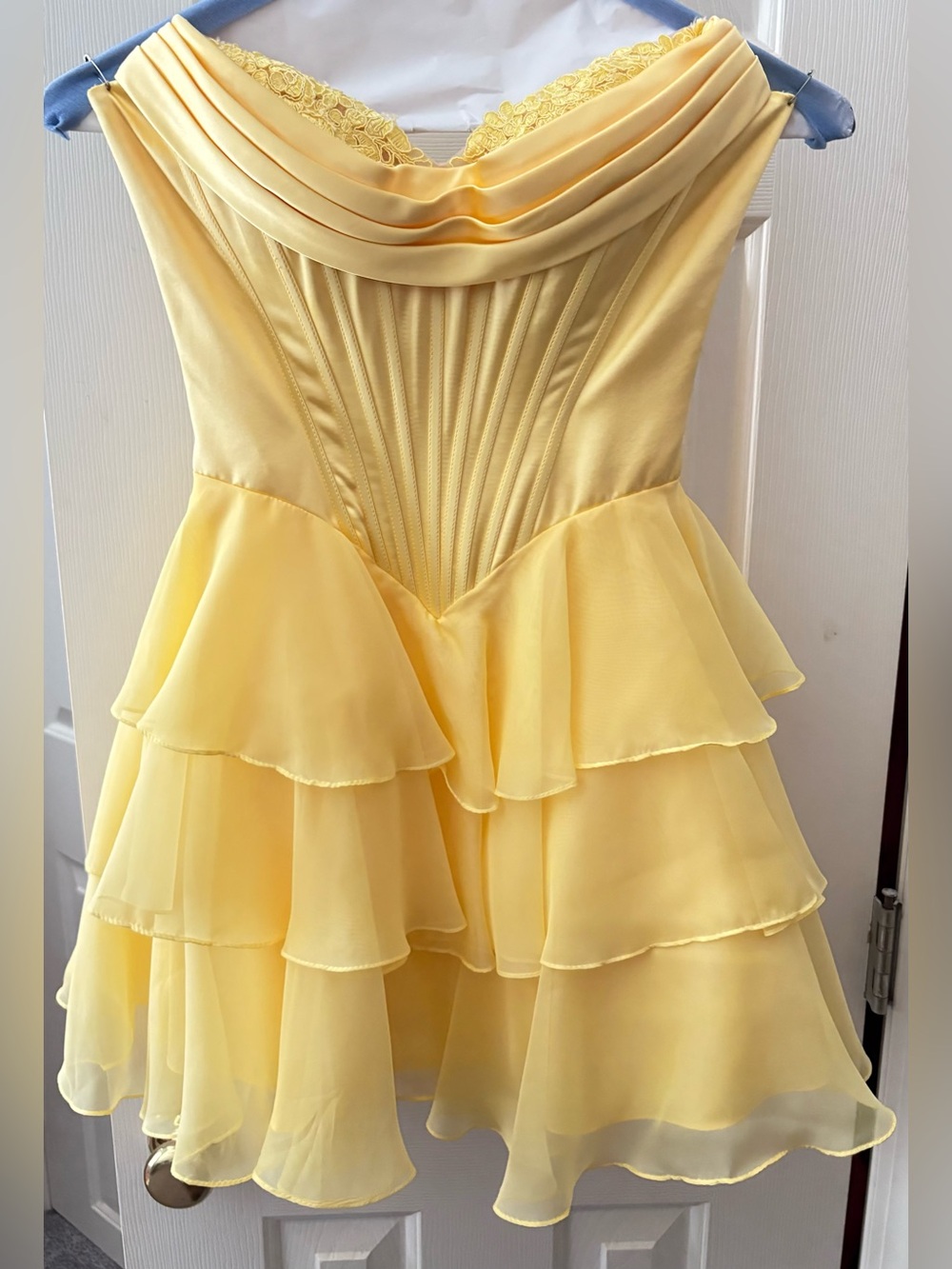 Sherri Hill Yellow Tiered Chiffon Homecoming Dress